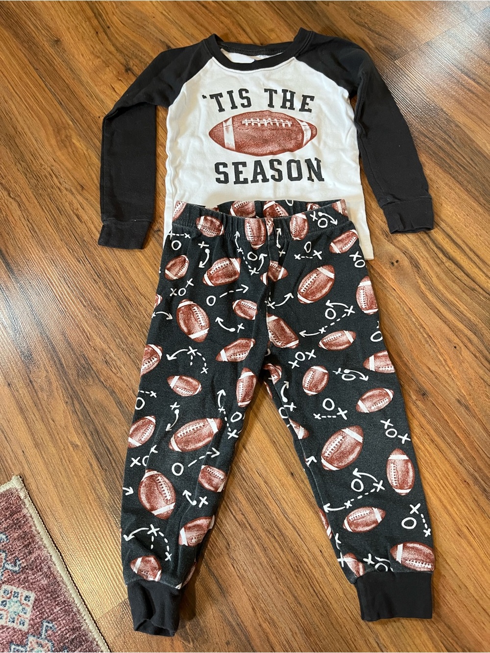 3/$10 Kids Football-Print Black Pajama Set - 'Tis The Season